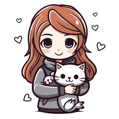 a woman holding a white cat in her arms vector illustration, International Cat Day