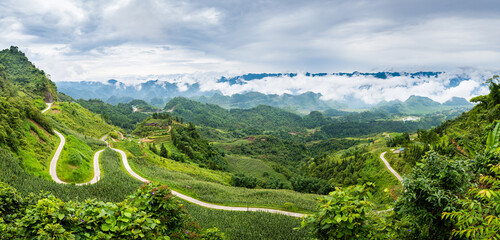 panoramic view of ha giang loop, vietnam - obrazy, fototapety, plakaty