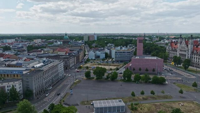 Drone shot of Catholic provost of St. Trinitatis ( Katholische Propstei St. Trinitatis ) , Leipzig , Germany