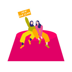 Fototapeta premium join our team hiring opportunity human resources recruit candidate job search manpower career with beautiful girl smile expression and wearing hijab