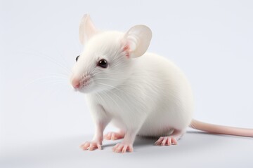 A small laboratory mouse. Photo on a white background. AI generated image.