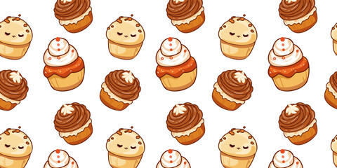 Seamless pattern with appetizing cupcakes and muffins, vector illustration