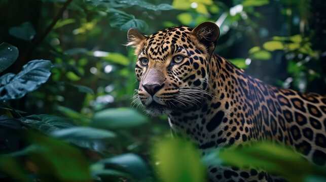 close up portrait of a leopard  HD 8K wallpaper Stock Photographic Image