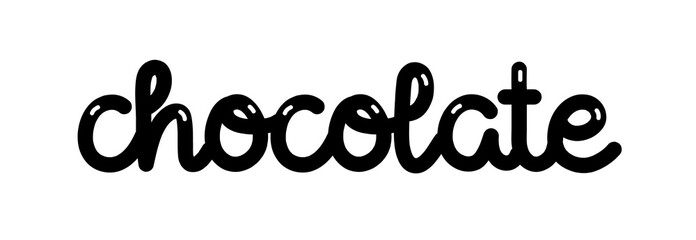 Chocolate. Vector font logo. Design word poster, flyer, banner, menu cafe. Hand drawn calligraphy text. Typography chocolate logo. Signboard icon chocolate. Black and white illustration.