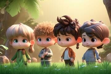 cute kids with different hair styles in hero costumes, generative AI