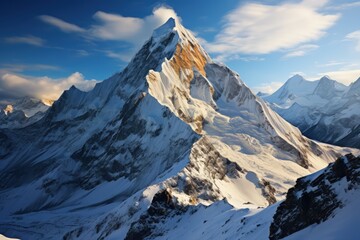 Everest mountain in beautiful cinematic light, snowy mountains. Amazing landscape made with Generative AI - obrazy, fototapety, plakaty
