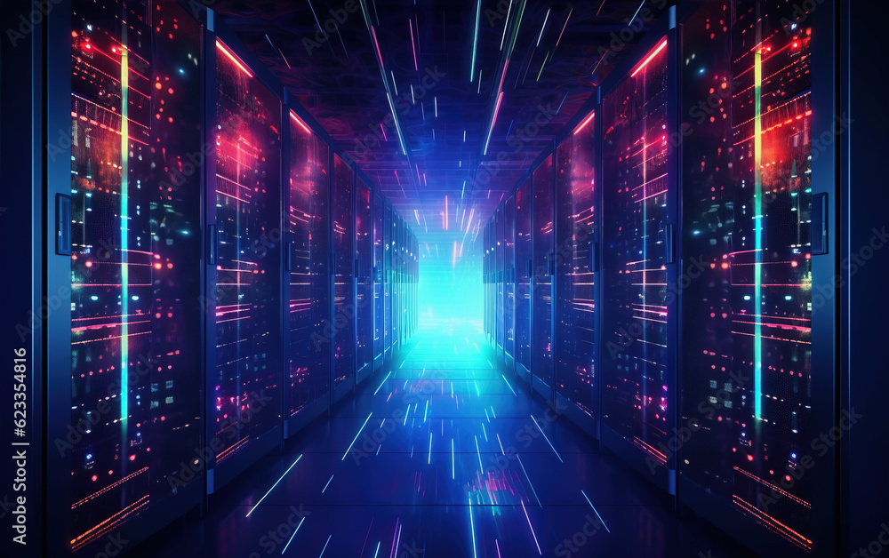 Aufkleber computer server room,created with generative ai tecnology.
