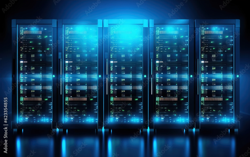 Poster computer server room,created with generative ai tecnology.