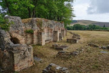 View of the ancient roman's amphitheater of Urbisaglia's village in the Marche region of Italy