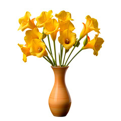 yellow flowers in a vase isolated.Gladiolus Flower ‘Alatus Flipphi’ Vase Arrangements transparent.Gladiolus Flower PNG. Flower vase PNG. minimalist flower vase. Generative AI. © QiuQiu.art