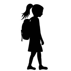 silhouette girl with backpack, schoolgirl on white background vector