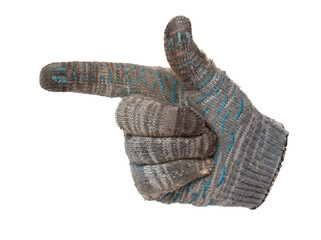 Dirty construction glove isolated on white background.