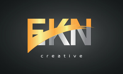 EKN Letters Logo Design with Creative Intersected and Cutted golden color