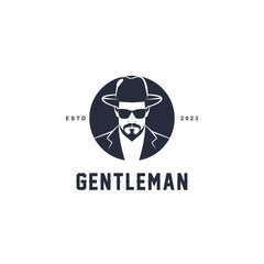 Gentleman figure with mustache logo design template vector icon illustration