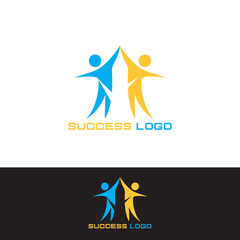 Success Logo Design Vector Template. A Successful Team or Group Symbol Abstract Design. 
Celebration of victory in Yellow and Blue Colors.