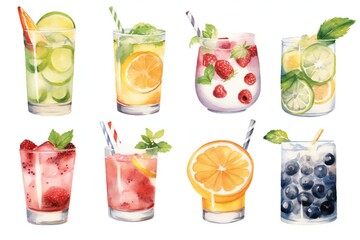 Drink and Cocktail Clip art on white background Generative AI