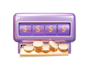 Slot machine with golden coins 3d rendering illustration