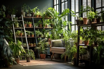 Fototapeta na wymiar Indoor Plants in Modern Loft Apartment
