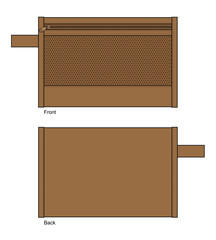 Leather document bag with mesh and zipper on white background.Front and back view, vector file.