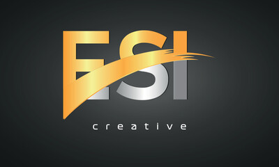 ESI Letters Logo Design with Creative Intersected and Cutted golden color