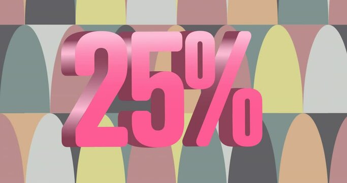 Animation of 25 percent text banner against pastel abstract shapes in seamless pattern