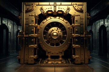 Dark Gold and Gold Bank Safe with Unsecured Door, Security Concept, Copy Space, Generative AI