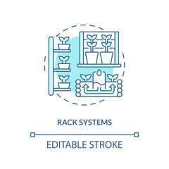 2D editable rack systems icon representing vertical farming and hydroponics concept, isolated vector, thin line illustration.