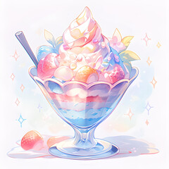 Kawaii Ice Cream Illustration Funny Delicious