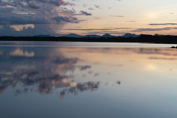 sunset mountains sky river nature outdoors