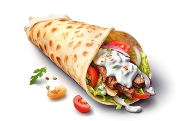 kebab in tortilla on isolated white background, watercolor style