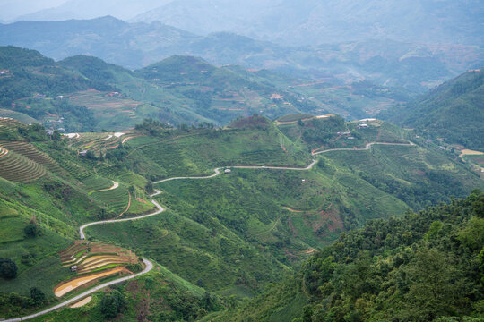 panoramic view of ha gian loop on northern vietnam