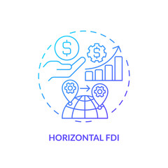 2D gradient horizontal FDI icon, isolated vector, foreign direct investment thin line illustration.