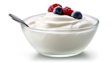 yogurt with fruits on an isolated white background