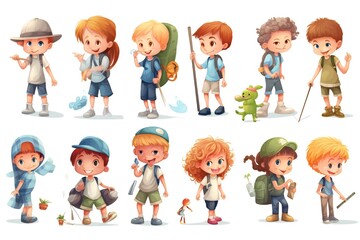 Schoold kids clip art on white background Generative AI