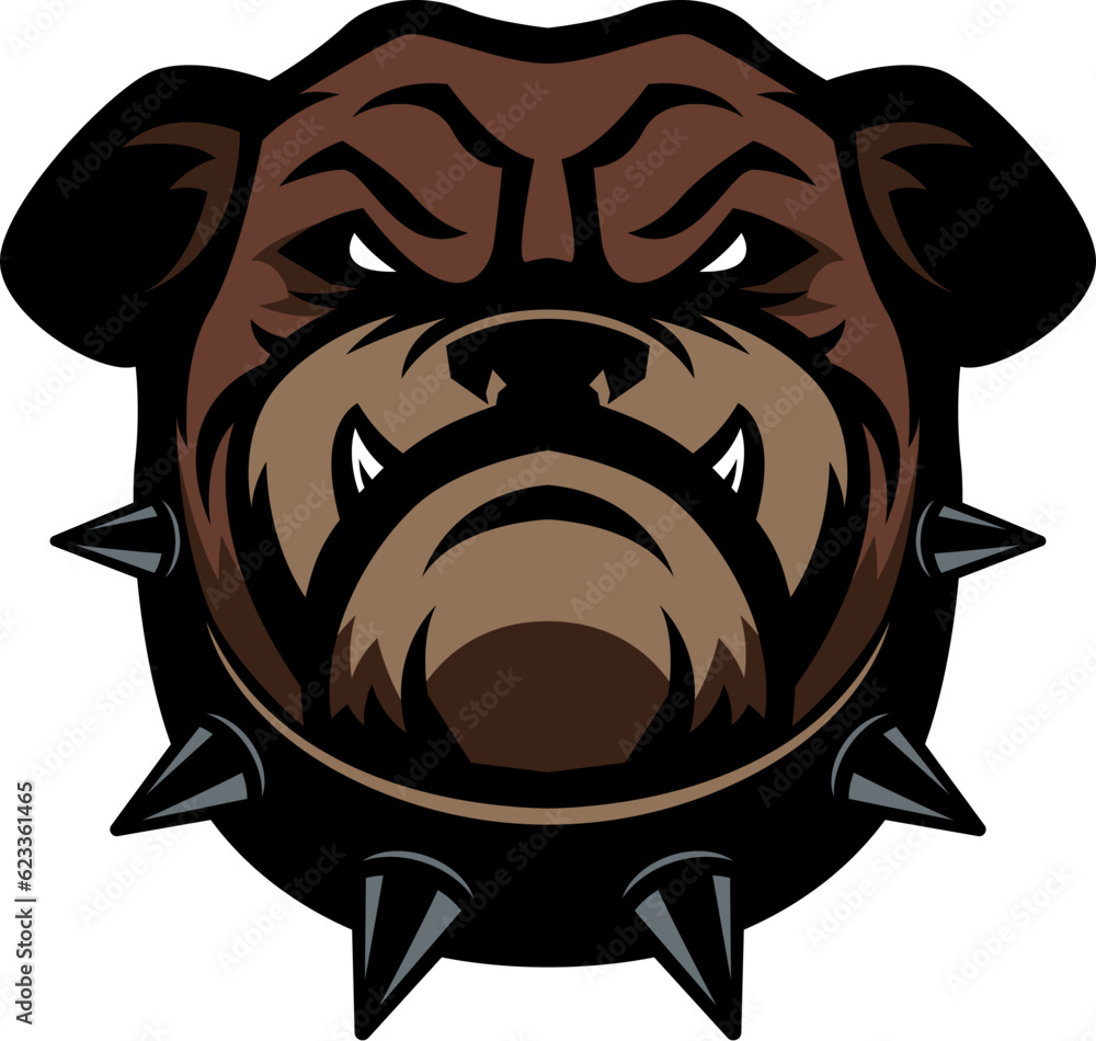 Poster angry dog head. dog mascot head. design element for logo, label, sign, badge.