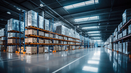 Huge distribution automatic warehouse with high shelves