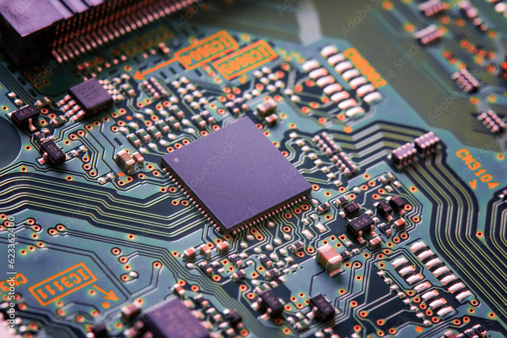 Poster electronic circuit board close up.