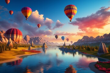 Landscape Photography_of Colorful Hot Air Balloons, Generative AI