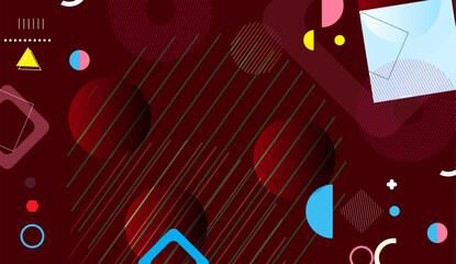 Abstract vector red background with geometric shapes and elements..