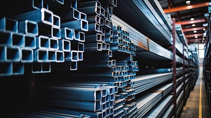 Shelves of Steel Pipe Industry Construction stacked in the warehouse