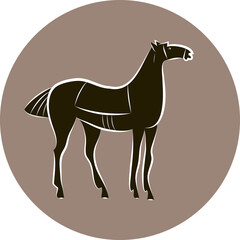 Hand drawing black and white saddled horse