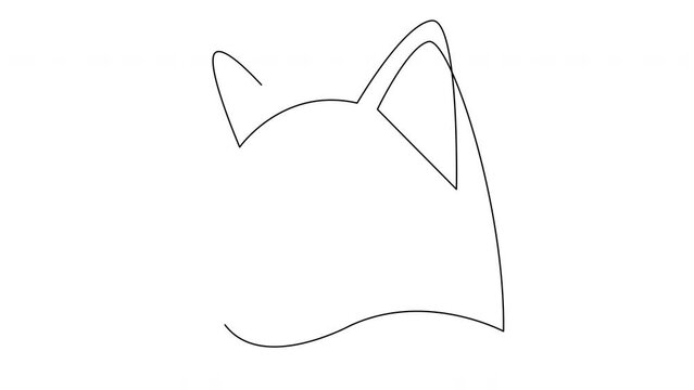 Self drawing animtaion of single continuous line draw cute kitten cat head icon. Animated one line feline illustration.