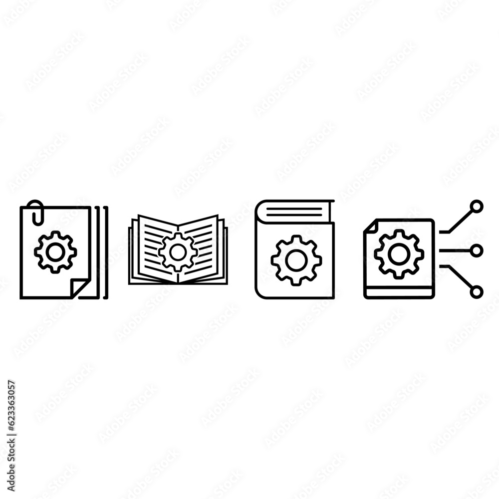 Aufkleber document vector icon set. technical documentation illustration sign collection. manual symbol.