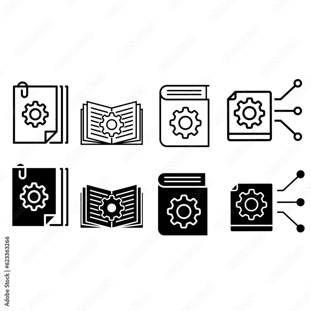 Poster document vector icon set. technical documentation illustration sign collection. manual symbol.
