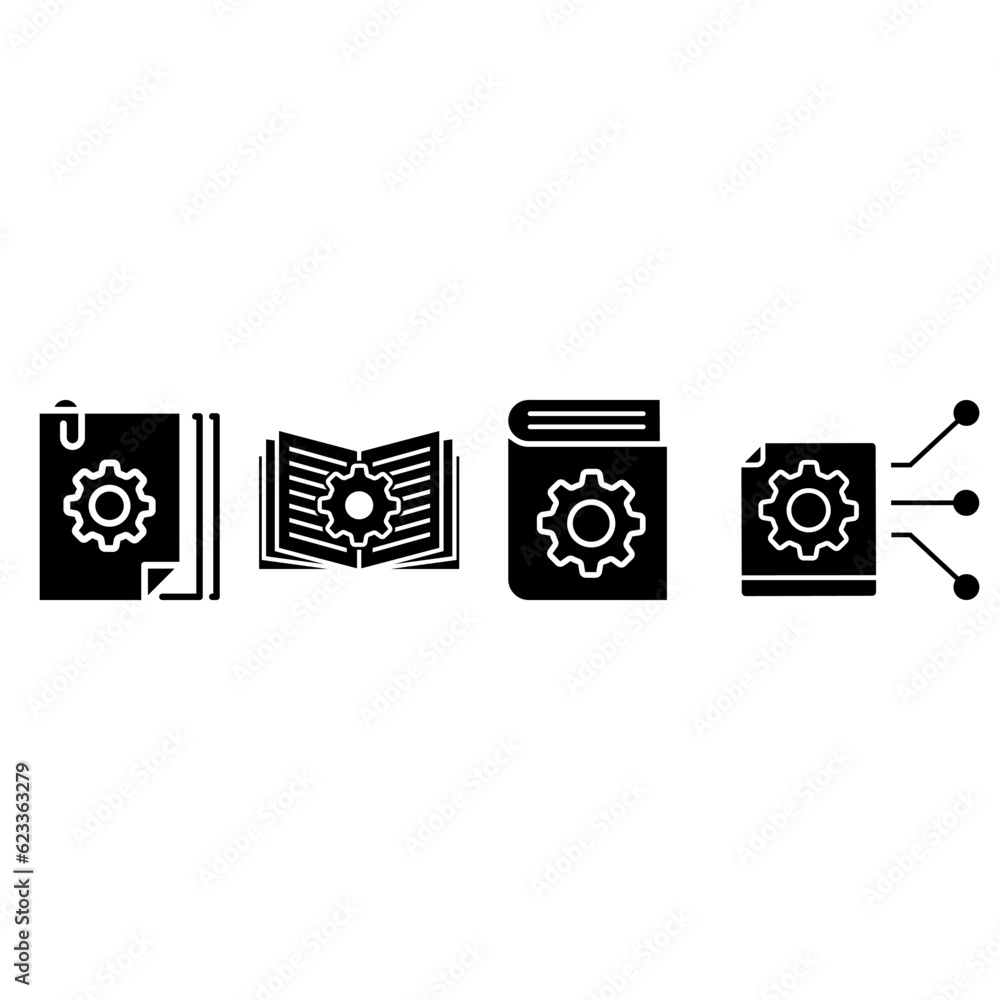Poster document vector icon set. technical documentation illustration sign collection. manual symbol.