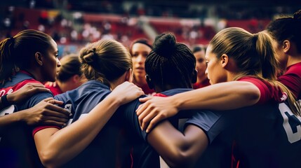 Intense Huddle of National Basketball Team before World Cup Game. Generative AI