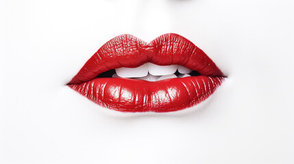 Generative AI, beautiful female lips on a white background, lipstick, kiss, love, feelings, passion, valentine's day, date, cosmetics, beauty, make-up, style