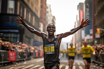 African runner wins New York City Marathon - obrazy, fototapety, plakaty