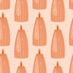 Decorative interior flat candle. Vector seamless pattern.