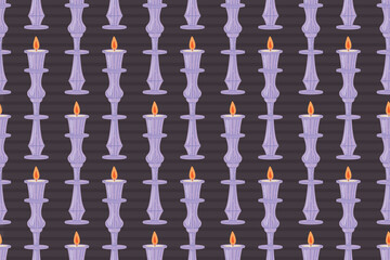 Decorative old interior flat candle with a candlestick. Vector seamless pattern.